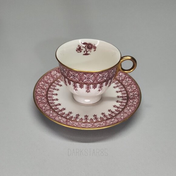 Theodore Haviland New York Cambridge Crimson Footed Demitasse Teacup and Saucer - Picture 1 of 10